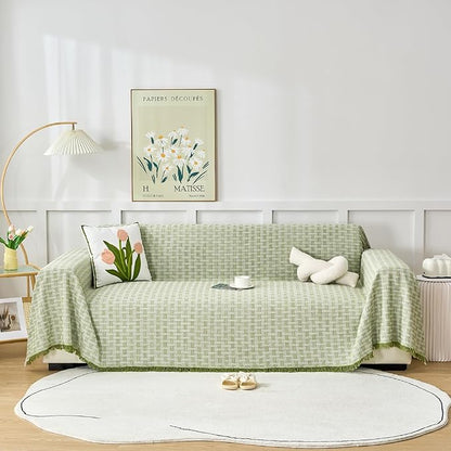 Green Couch Cover Blanket Cute Geometrical Jacquard Washable Sofa Cover for Extra Large Furniture for 3 Cushion Sofa L Shaped Sectional Couch Blanket 71"x 134"