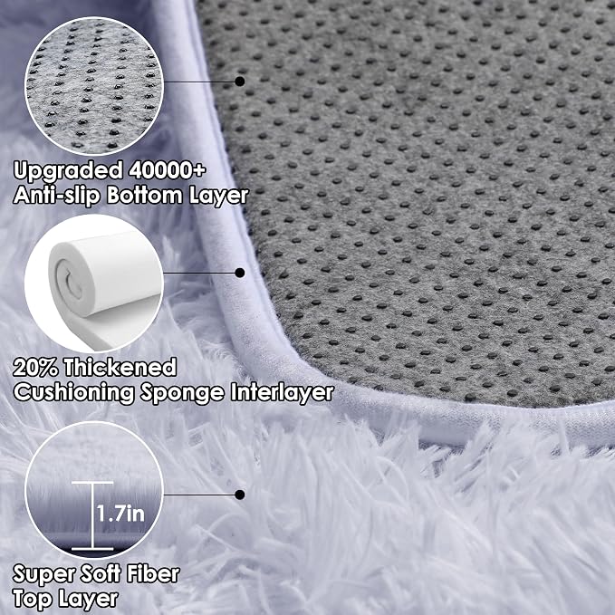 White Rugs for Living Room 5x8, Fluffy Shaggy Area Rug for Bedroom, Ultra Soft - Image 3
