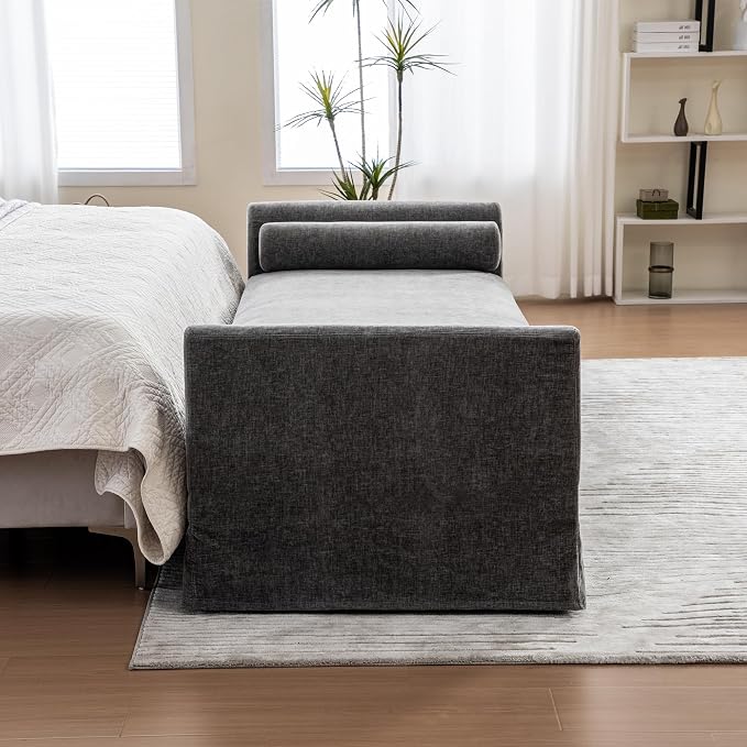 88.6" Extra Large End of Bed Sofa Gray, Chenille Oversized Chaise Lounge Bench - Image 9