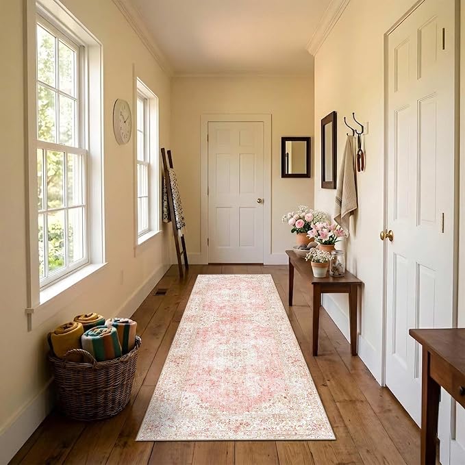 Latte&Fog Washable Hallway Runner Rug 2x6 Non Slip Pink Rugs by LatteFog