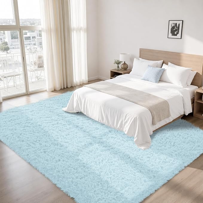8x10 Area Rug for Living Room, Light Blue Fluffy Shag Non-Slip Bedroom Rugs | - Image 2