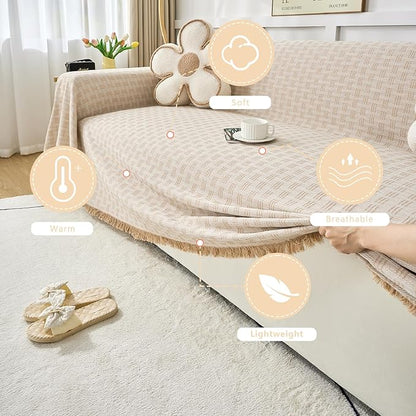 Coffee Couch Cover Blanket Cute Geometrical Jacquard Washable Sofa Cover for Extra Large Furniture for 3 Cushion Sofa L Shaped Sectional Couch Blanket 71"x 134"