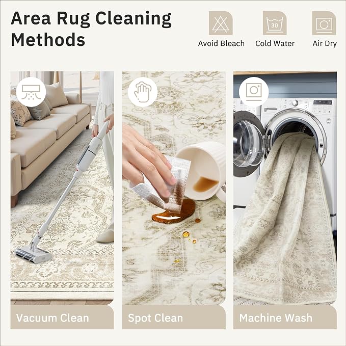 Soalmost Runner Rug 2x12 Washable Hallway Kitchen Runners Beige/Brown | - Image 9