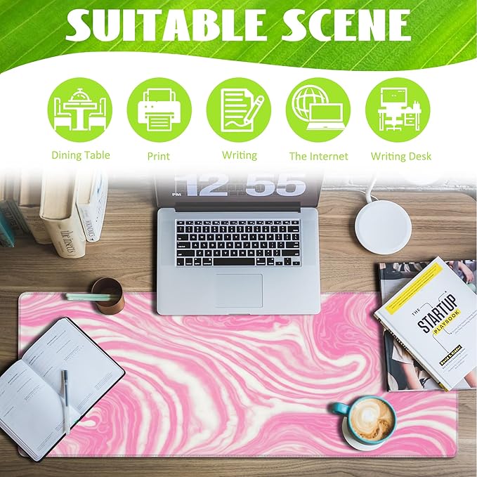 Eflxamz Desk Pad,Pink Marble Swirls Texture Desk Mat,Flow Liquid Waves Large Gaming Mouse Pad for Desk,Extended Big Computer Keyboard Mouse Pad with Non-Slip Base and Stitched Edge,31.5"x11.8"