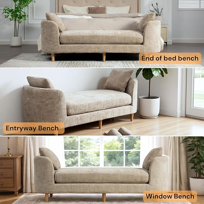 77.2" Oversized Chaise Lounge, Curved Soft End of Bed Bench - Image 8