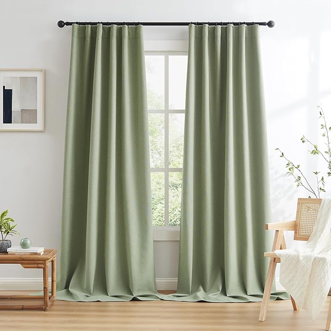 Sage Green Blackout Linen Curtains - Image 2