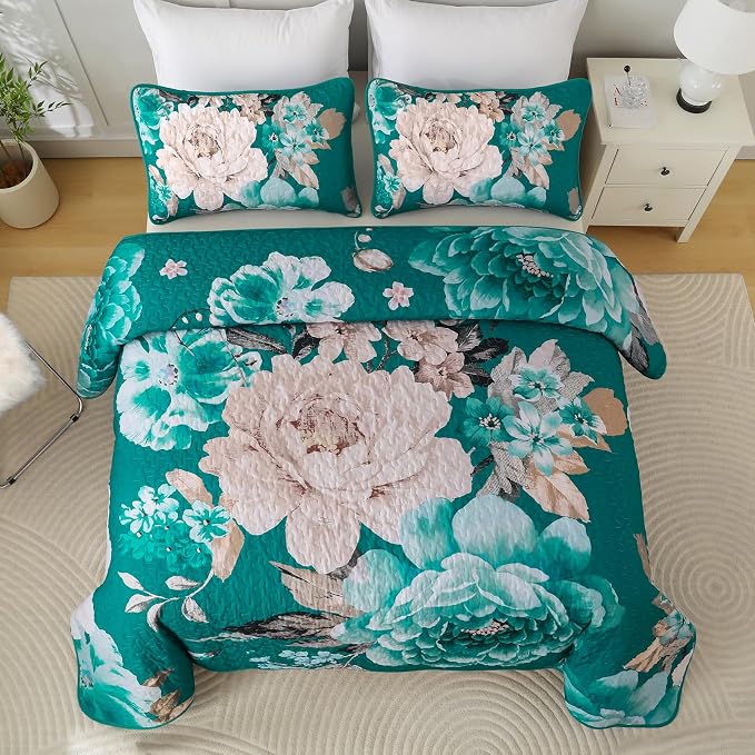 WONGS BEDDING Quilt Queen Size, Soft Microfiber Lightweight Plant Farmhouse Bed - Image 3