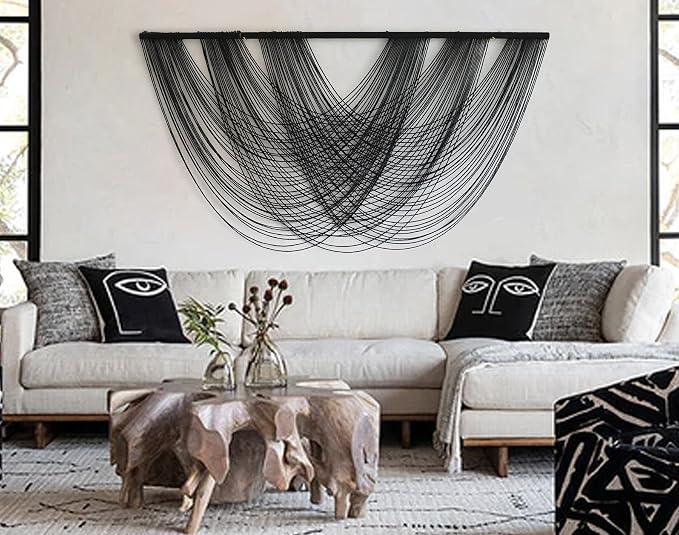 Flber Macrame Wall Hanging Black 59.00" W x 31.00" L Boho Wall Decor Large Boho - Image 2