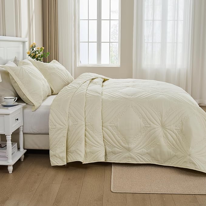 Kingnex Oversized King Bedspreads 128x120 Ultrasonic Quilted Cream | Extra Wide - Image 5
