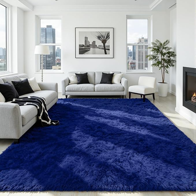 5x8 Fluffy Area Rug for Living Room: Soft Non-Slip Blue Shag Bedroom Carpet | - Image 2