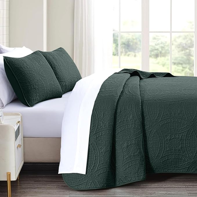akkialla Mocha Forest Green Full/Queen Quilt Set, Ultrasonic Lightweight - Image 4