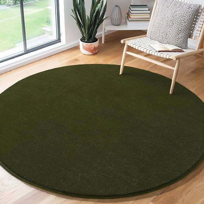 Olive Green Round Area Rugs 5ft Circle Rugs - Image 2
