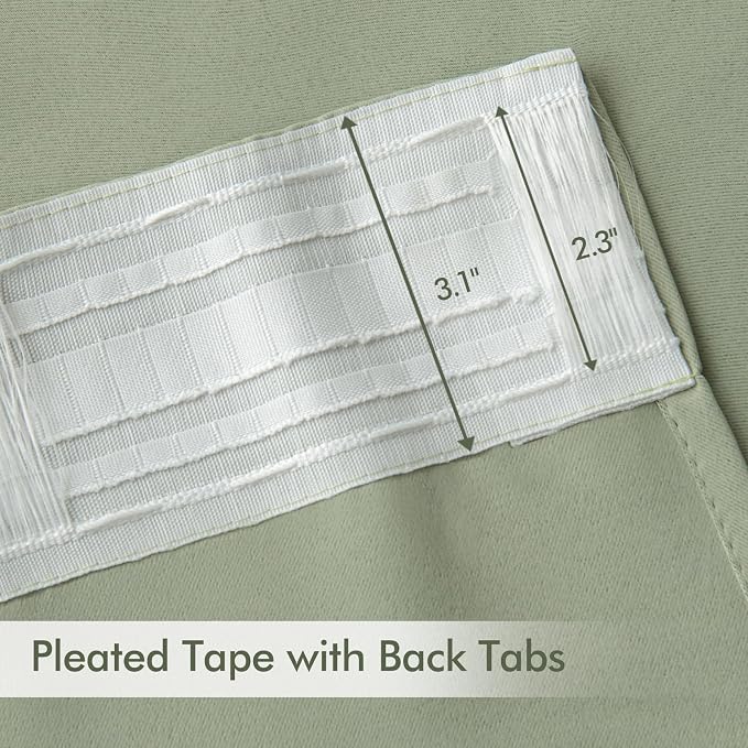 MIULEE Sage Green Back Tab Blackout Curtains 52x63 Inches Long 2 Panels Set | - Image 4