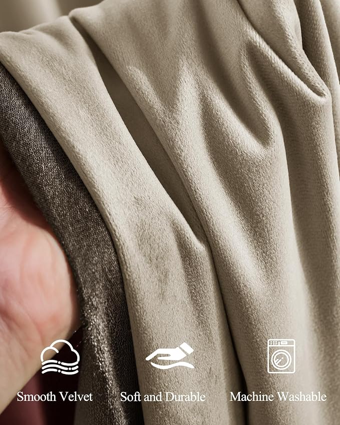 Beige Velvet Curtains for Sliding Door 108 inches, 2 Panels | Thermal Insulated - Image 3