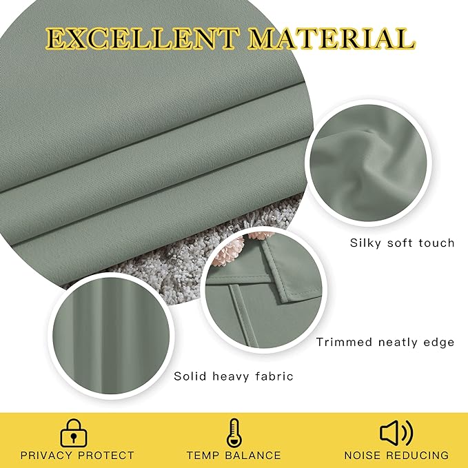 NICETOWN Blackout Bedroom Sage Green Curtains 96 inches Long, Energy Saving - Image 2