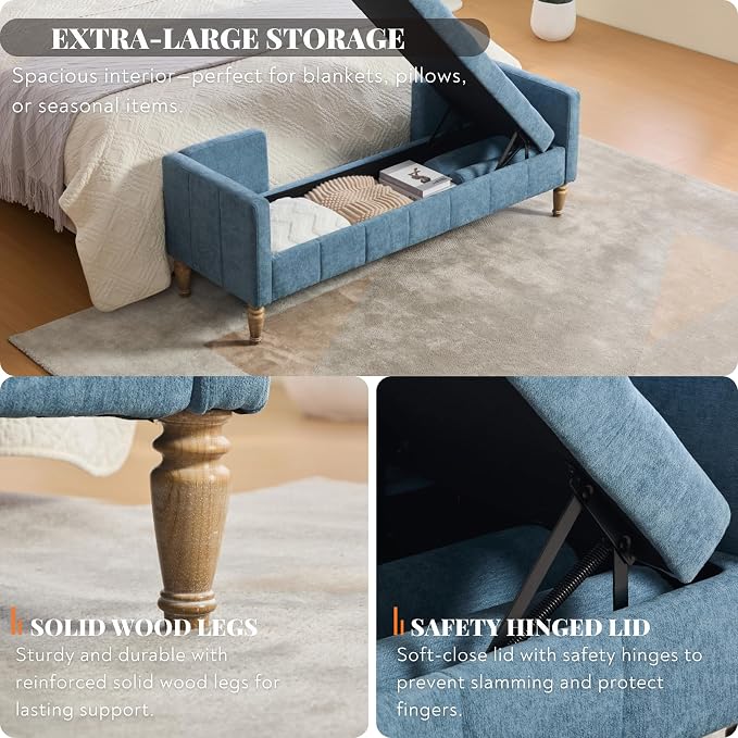 64.6" End of Bed Storage Bench for Bedroom, King Size Storage Bench for Bedroom - Image 3