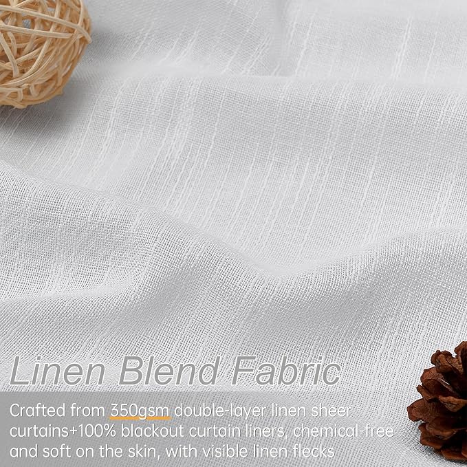 White Extra Long total Blackout Linen Curtains 108 Inches Long - Image 4