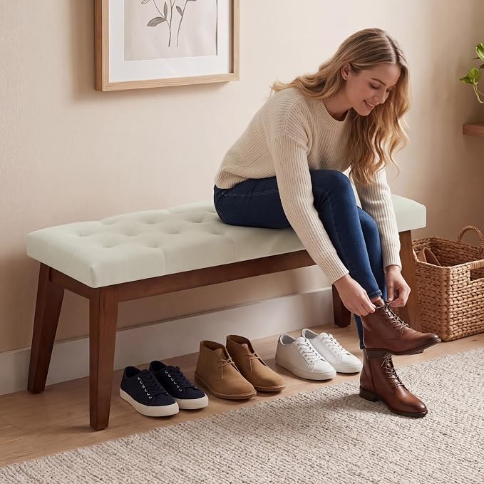 43.5" Upholstered Bedroom Bench, Linen Entryway Bench - Image 7