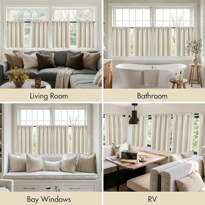 MIULEE 4 Panel Set Short Bedroom Blackout Curtains 54 Inch Long Cream Beige | - Image 6