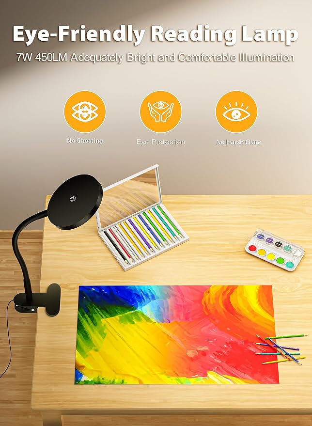 Black Clip On Reading Light, 450LM Book Light, 3 Modes Stepless Dim | CRI95 - Image 5
