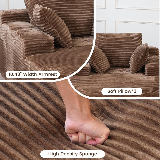 Oversized D-Shaped Lounge Chair Indoor, Modern Upholstered Corduroy Deep Seat - Image 5