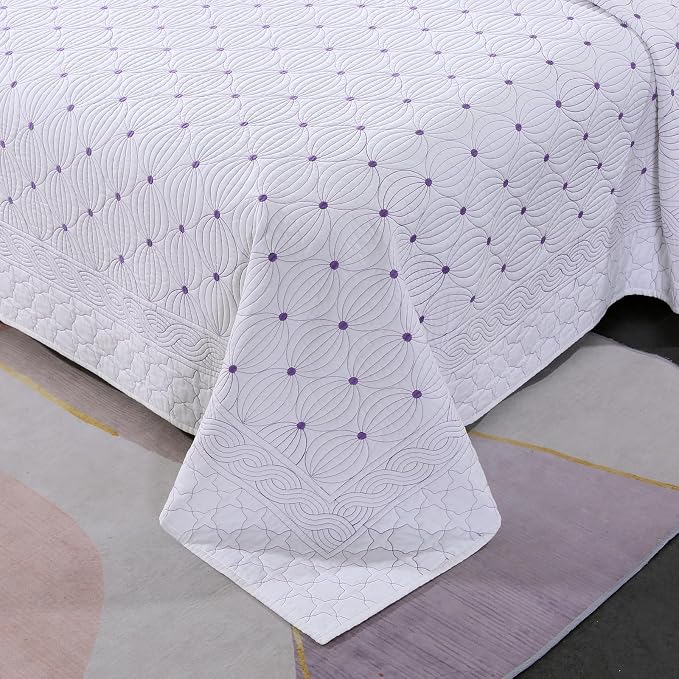 ROOMLIFE Quilt Set King Size 3D Floral Embroidery Pattern 3-Piece Cotton - Image 2
