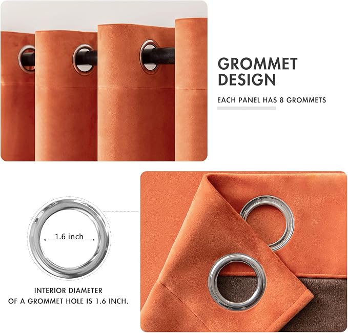 MIULEE Fall Orange Velvet Curtains Terracotta 52 x 90 Inch Length Set of 2 | - Image 2