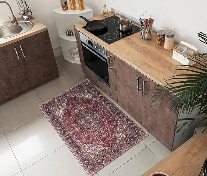 Keen Home Design 2x3 Rug - Machine Washable Entry Rug with Non-Slip Backing, Ideal for Enteryway, Kitchen, Bathroom, Laundry Room - Vintage, Easy Clean, Durable, Low Pile Rug - (2' x 3')