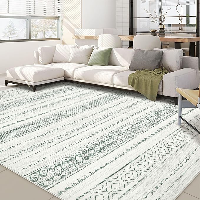 Nakagishi Green Rug Living Room Rugs: 8x10 Washable Boho Large Neutral Soft by NakagishiAreaRug