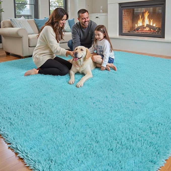 6x9 Teal Blue Shag Area Rug for Living Room, Soft Plush Fluffy Carpet | - Image 2