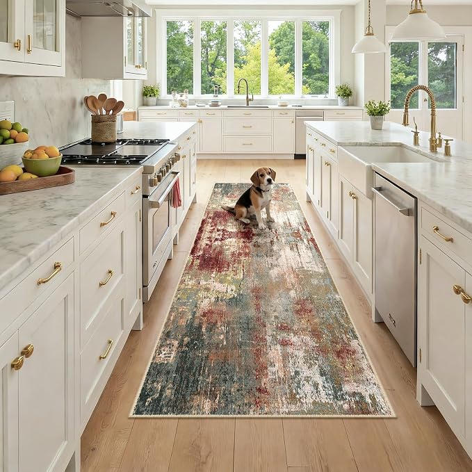 RELEANY Washable Runner 2'6"x8' Abstract Area Rug by RELEANY