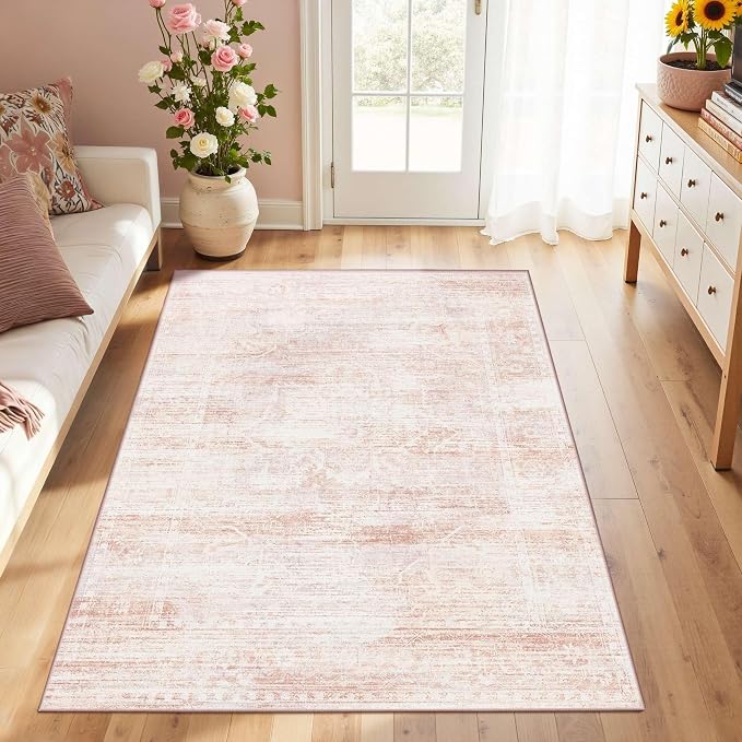 Latte&Fog 3x5 Entryway Pink Area Rugs, Vintage Floral Washable Cute Rugs | by LatteFog