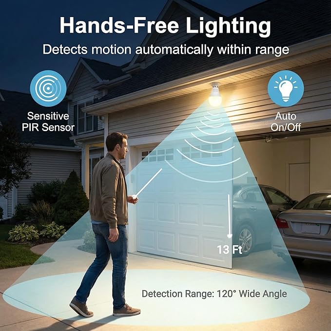 TSEXES 12W Motion Sensor Light Bulbs (100W Equivalent), 5000K Daylight, Motion Activated Light Bulb with Dusk to Dawn Sensor for Outdoor & Indoor,Porch, Stairs, Hallway, 4-Pack