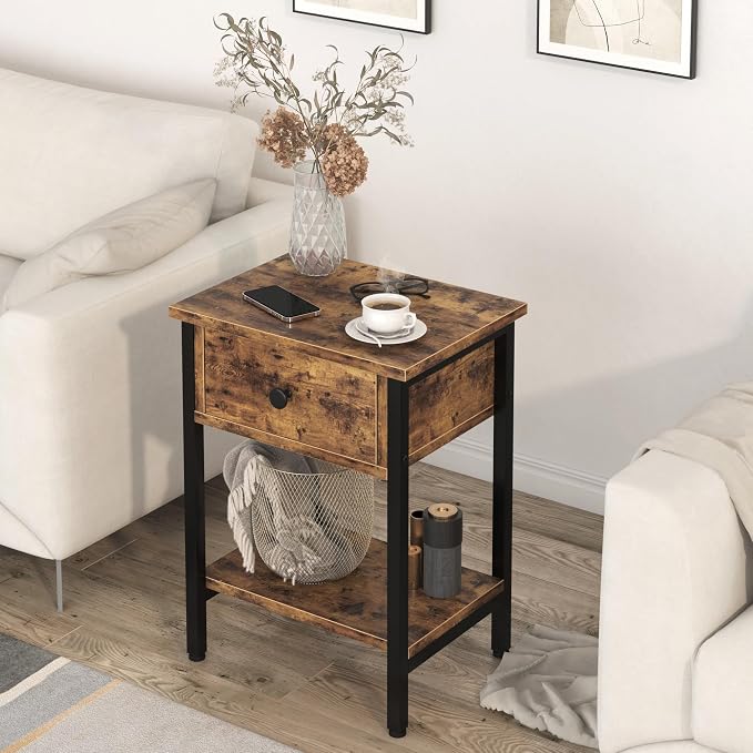 Nightstands Set of 2 with Wood Drawers, Bedside Table Set of 2 with Storage - Image 2