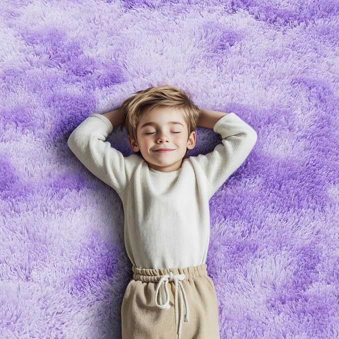 Small Shag Area Rug for Bedroom, 2x3 Purple Starry Soft Plush Carpet | Non-Slip - Image 8