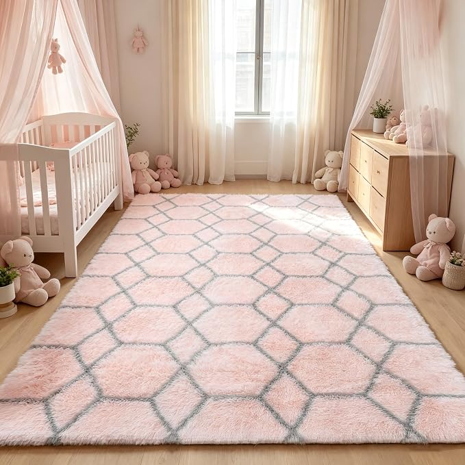 Area Rugs for Girls Bedroom Living Room, 4x6 Fluffy Pink and Grey Throw Rug - Image 8