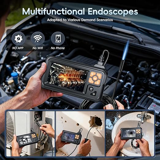 SKYBASIC Industrial Endoscope Borescope Camera with Light, 4.3'' HD Digital Handheld Waterproof Sewer Tools Snake Inspection Camera with 8 LED Lights 16.5FT Semi-Rigid Cable, Gadgets for Men