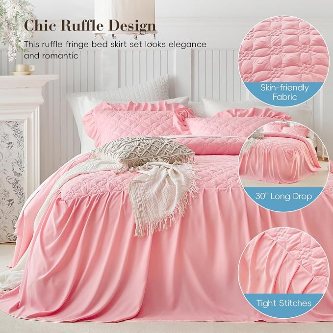 Ruffle Skirt Bedspread Set Flower Style - Image 7