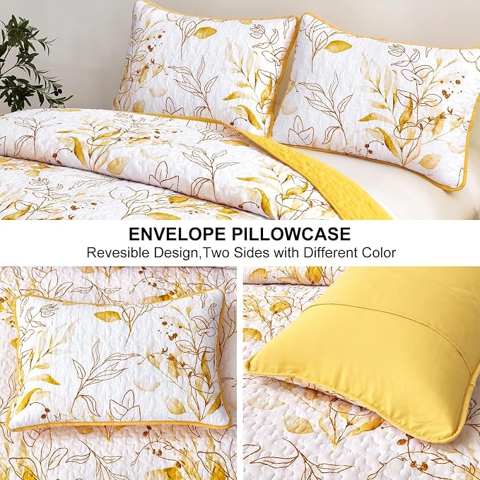 Anibedding Yellow Quilt Set King, Botanical Bedspread Bedding Set | Soft - Image 4