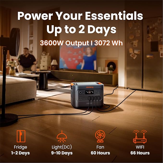Jackery HomePower 3000 Portable Power Station, 3600W (Surge 7200W) Output, 3072Wh LFP Battery Solar Generator, Essential Home Backup for Home Use, Power Outage, RV, Emergencies (Solar Panel Optional)