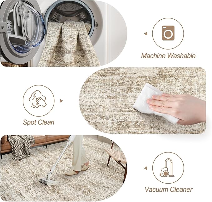 5x5 Brown Round Rug 5ft Living Room Circle Rug Vintage Round Area Rug Non Slip Indoor Carpet for Entryway Dining Room Bedroom