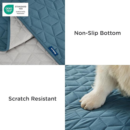 Bedsure 100% Waterproof Bed Cover for Dogs Washable - Non Slip Waterproof Dog Blanket for Bed, Lightweight Furniture Protector Durable for Pet Cat Puppy with Non-Slip Bottom, Blue, 82x102IN