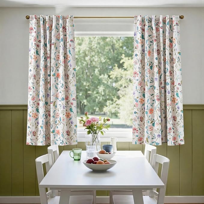 jinchan Beige Floral Blackout Curtains 63 Inch Back Tab 2 Panels Set | Room - Image 8
