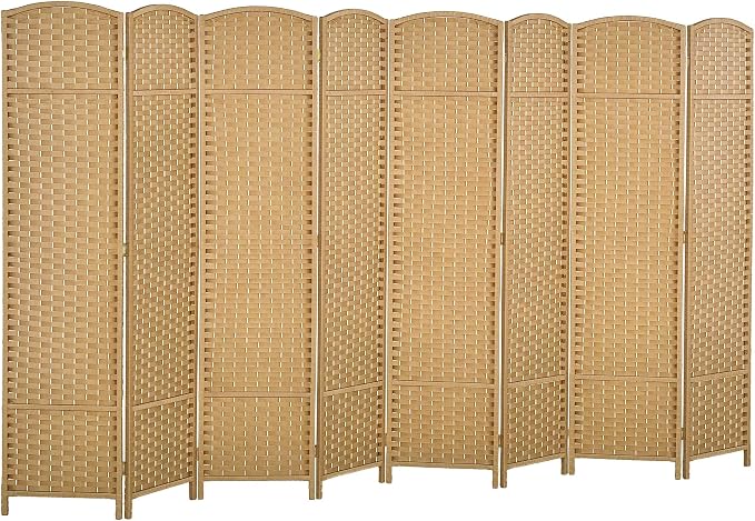 HOMCOM Room Divider 8 Panel Folding Privacy Screen 5.6' Tall Nature Wood | by HOMCOM