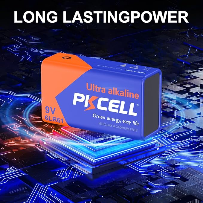 PKCELL 9v Maximum Power Dry Battery – Ultra Long-Lasting 9V Batteries for Smoke Detector 9v 6lr61 Alkaline for Smoke Alarms