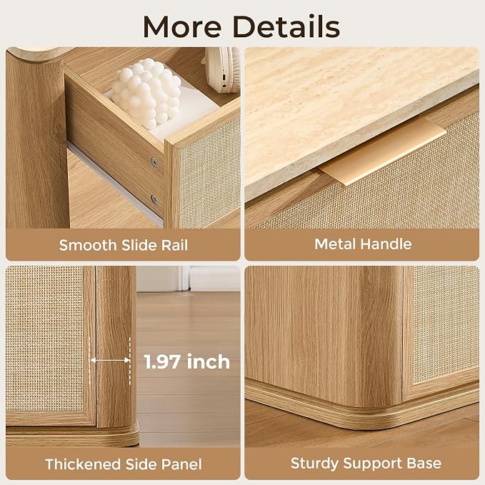Night Stand, 30.71" W Rattan Nightstand - Image 4