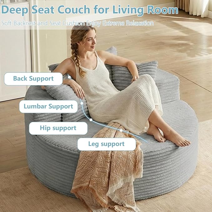 55'' Oversized Round Lounge Chaise Chair, Corduroy Upholstered Indoor Chaise - Image 4