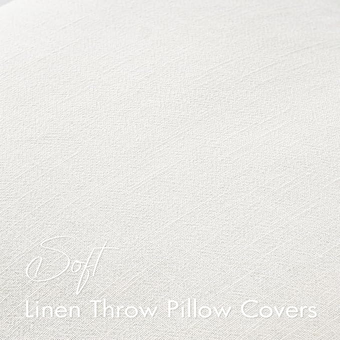EMEMA Decorative Linen Throw Pillow Covers 20x20 Inch Cream Boho Farmhouse Neutral Couch Throw Pillows for Bed Pack of 2 Accent Pillowcase Modern Sofa Cushion Livingroom Home