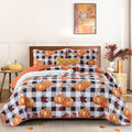 Anibedding Fall Patchwork Quilt King Size, Soft Pumpkins Maple Leaves Themed by Anibedding