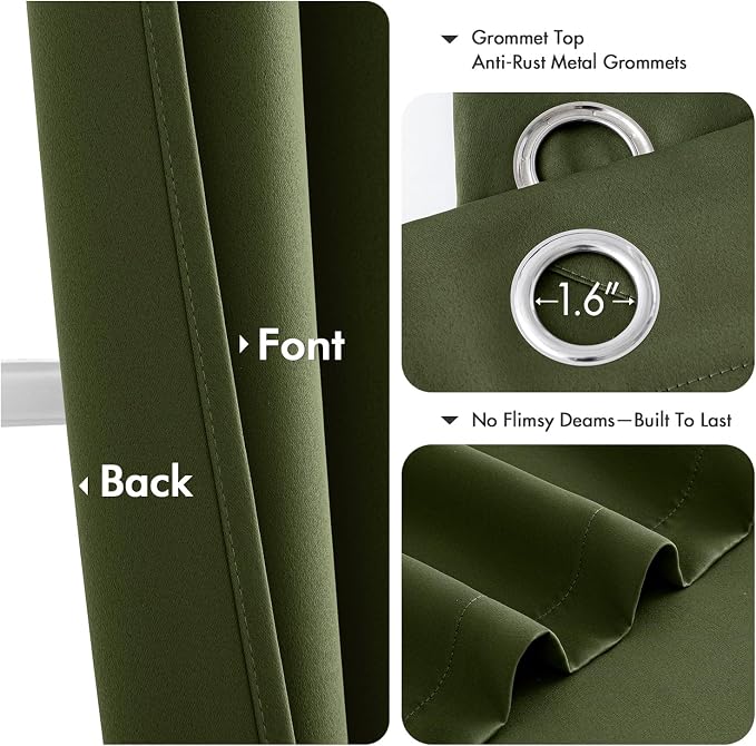 MIULEE Blackout Curtains for Bedroom 2 Panels 40 x 45 Inch Long Olive Green | - Image 4